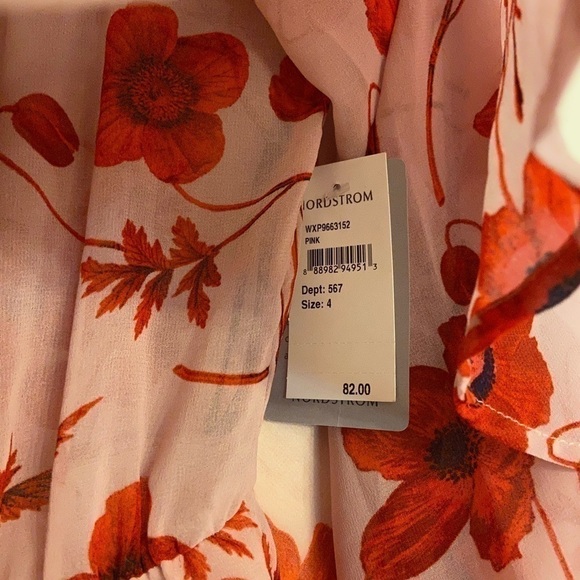 MISSGUIDED Romper US Sz 4 Floral Off-Shoulder Shorts Chiffon Pink Red NWT fairy - Picture 4 of 4